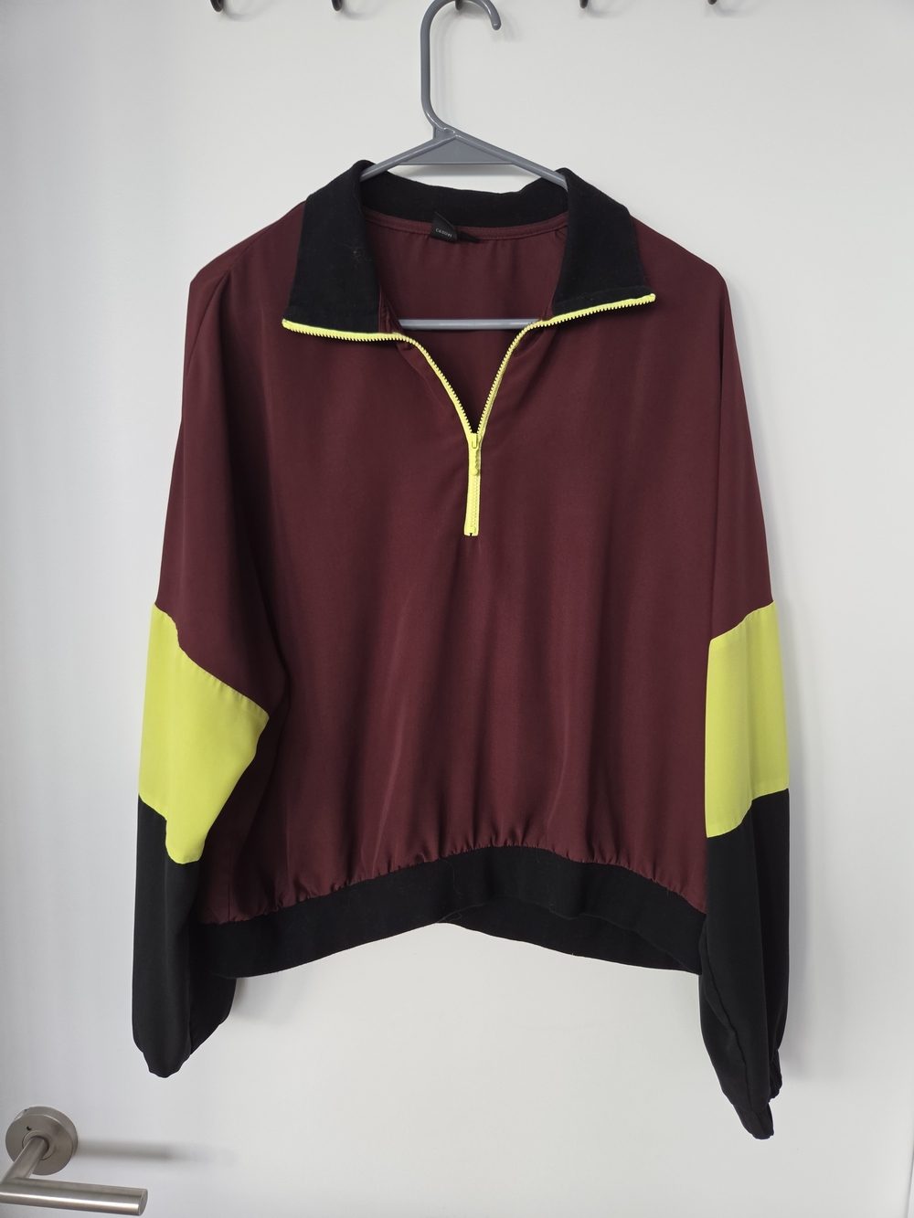 Simons Maroon Top with Neon Green Accents